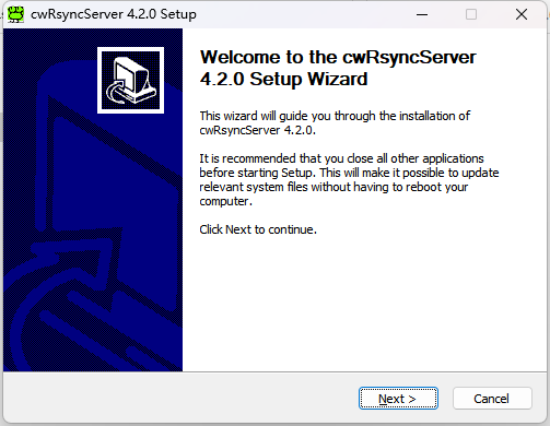 Welcome to the cwRsyncServer 4.2.0 Setup Wizard